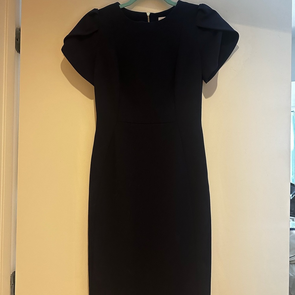 Calvin Klein Blue Sheath Midi Dress with Flutter Sleeves
